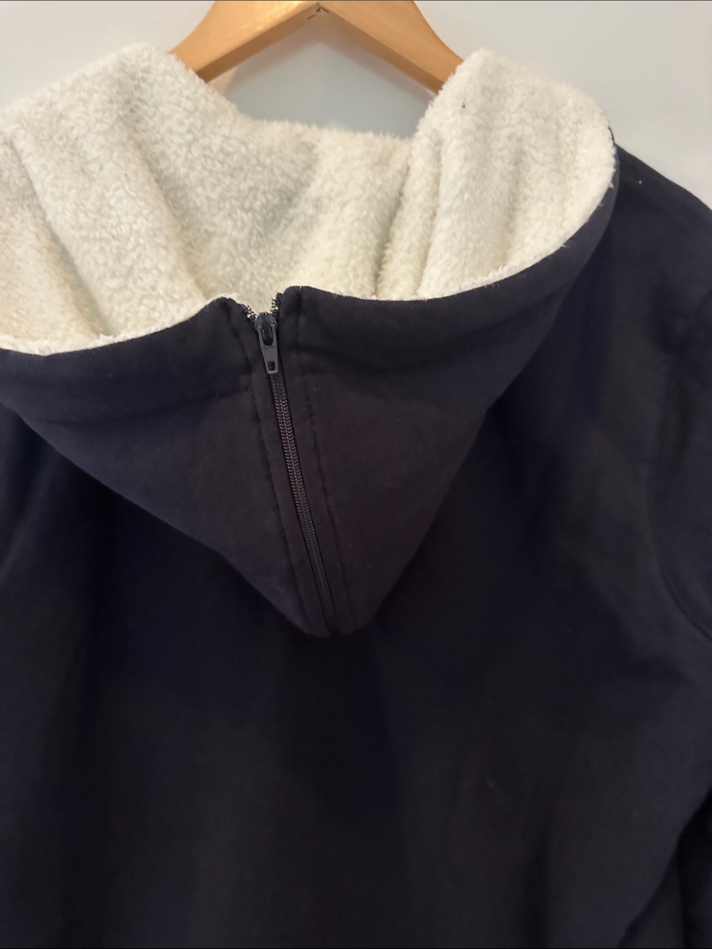 Talbots Dark Navy Zip-Up Teddy-Lined Hoodie with Cream Sherpa Hood - Picture 4 of 5